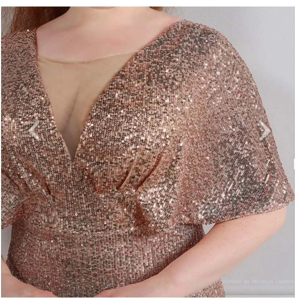 Chicwish | Cape Sleeve Mesh Insert Sequined Gown | Champagne | XXL - Picture 3 of 14